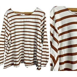 Maurices Size 2 / 2X Mariner Stripe Knit Top Brown White Preppy Nautical Shirt